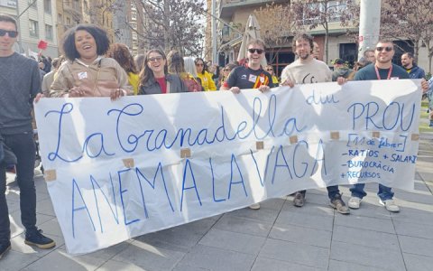 Docents de l'institut l'Olivera, a la manifestació d'avui a Lleida. (foto: R.M.)